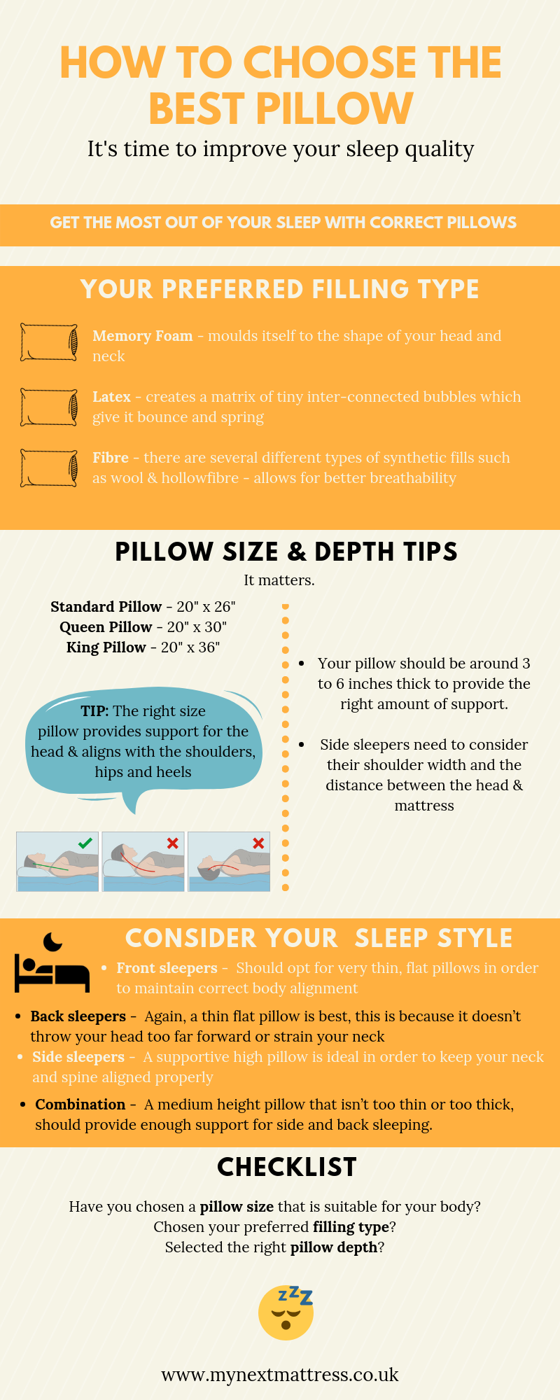how to choose the best pillow infographic - my next mattress